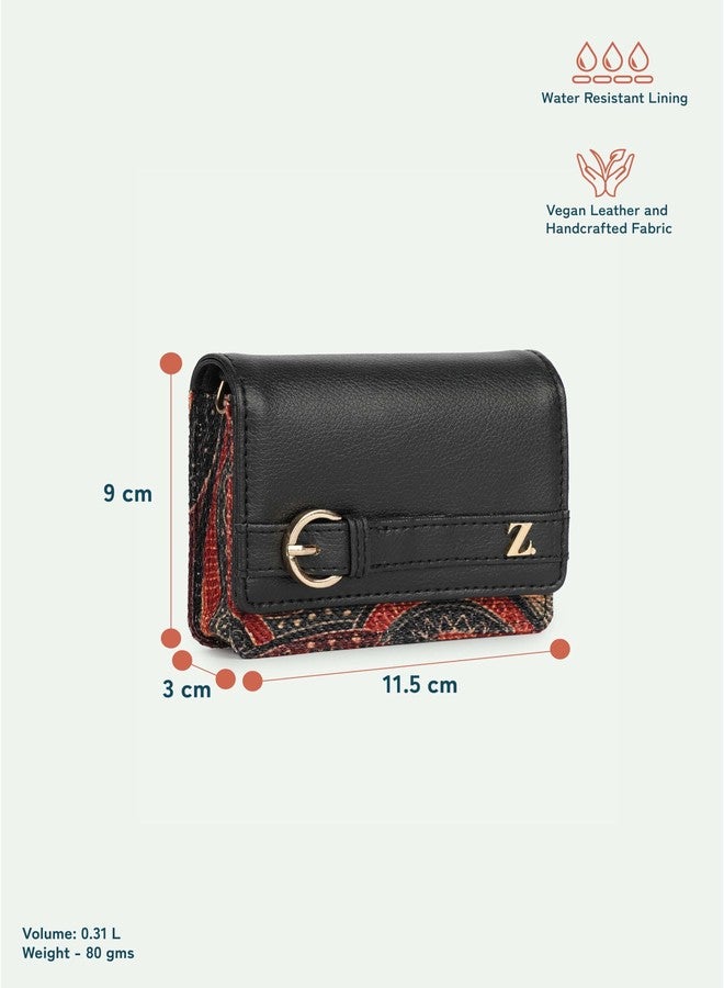 ZOUK محفظة ديمي للنساء - حقيبة كروس أنيقة من قماش الدنيم مع حزام سلسلة ولمسة فضية | محفظة مصنوعة يدويًا بجيب بسحاب وفتحة للبطاقات وبطانة مقاومة للماء | بيثورا آرتستري - Image 4